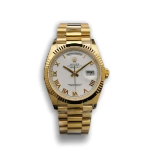 Rolex Day-Datum 128238 36mm Weiss Roemisch Zifferblatt Gelb Gold Praesidentenuhr - Frontansicht