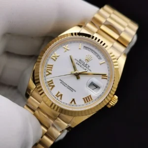 Rolex Day-Datum 128238 36mm Weiss Roemisch Zifferblatt Gelb Gold Praesidentenuhr - Armband Detail