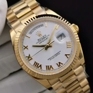 Rolex Day-Datum 128238 36mm Weiss Roemisch Zifferblatt Gelb Gold Praesidentenuhr - Gehaeuse Ansicht