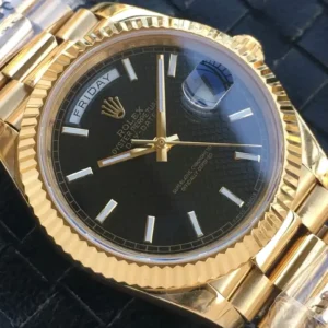 Rolex Day-Datum m228238 Schwarz Zifferblatt Geriffelt Luenette Praesidentenuhr - Armband Detail