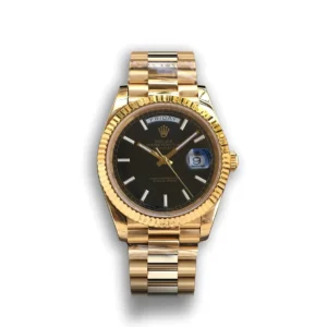 Rolex Day-Datum m228238 Schwarz Zifferblatt Geriffelt Luenette Praesidentenuhr - Frontansicht