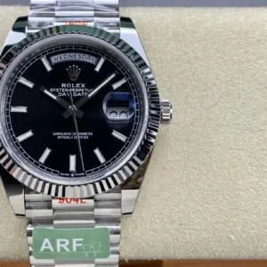 Rolex Day-Datum m228238 Bright Schwarz Zifferblatt Platinum Praesidentenuhr - Zifferblatt Nahaufnahme