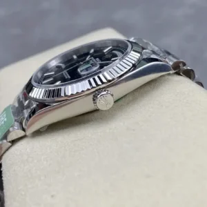 Rolex Day-Datum m228238 Bright Schwarz Zifferblatt Platinum Praesidentenuhr - Krone und Luenette