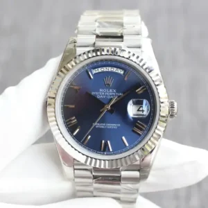 Rolex Day-Datum m228238 Bright Blau Zifferblatt Praesidentenuhr - Zifferblatt Nahaufnahme