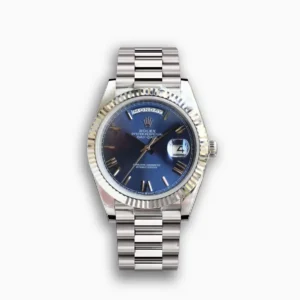 Rolex Day-Datum m228238 Bright Blau Zifferblatt Praesidentenuhr - Frontansicht