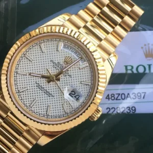 Rolex Day-Datum m228238 Silber Motif Zifferblatt Praesidentenuhr - Zifferblatt Nahaufnahme