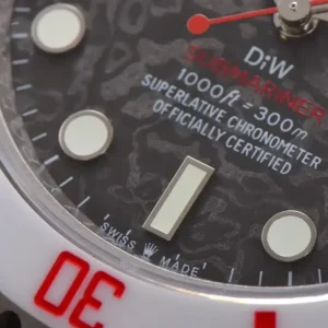 Rolex DIW Submariner Parakeet 116610LB EOC Schwarz Zifferblatt Taucheruhr - Krone und Luenette