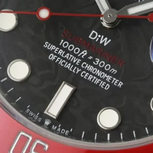 Rolex DIW Submariner Parakeet 116610LB Jupiter Schwarz Zifferblatt Taucheruhr - Krone und Luenette