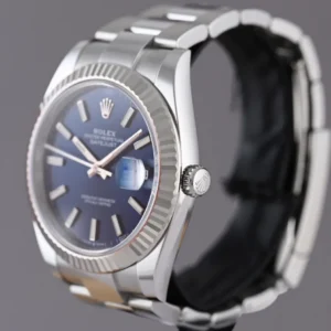 Rolex Datejust 41mm Blau Zifferblatt 126334 Oyster Automatikuhr - Krone und Luenette