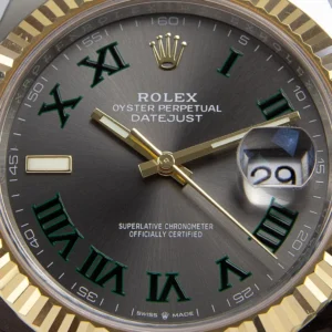 Rolex Datejust II 41mm Rhodium Zifferblatt 126333 “Wimbledon” Bicolor Oyster Automatikuhr - Zifferblatt Nahaufnahme